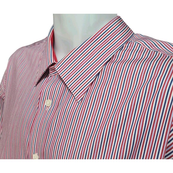Paul Fredrick Red White Blue Dress Shirt Men's 18.5 X  35 Monogram XDM Patriotic - Picture 1 of 7
